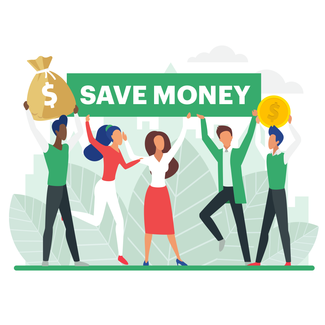 people holding a sign that says save money because of 100% bonus depreciation.